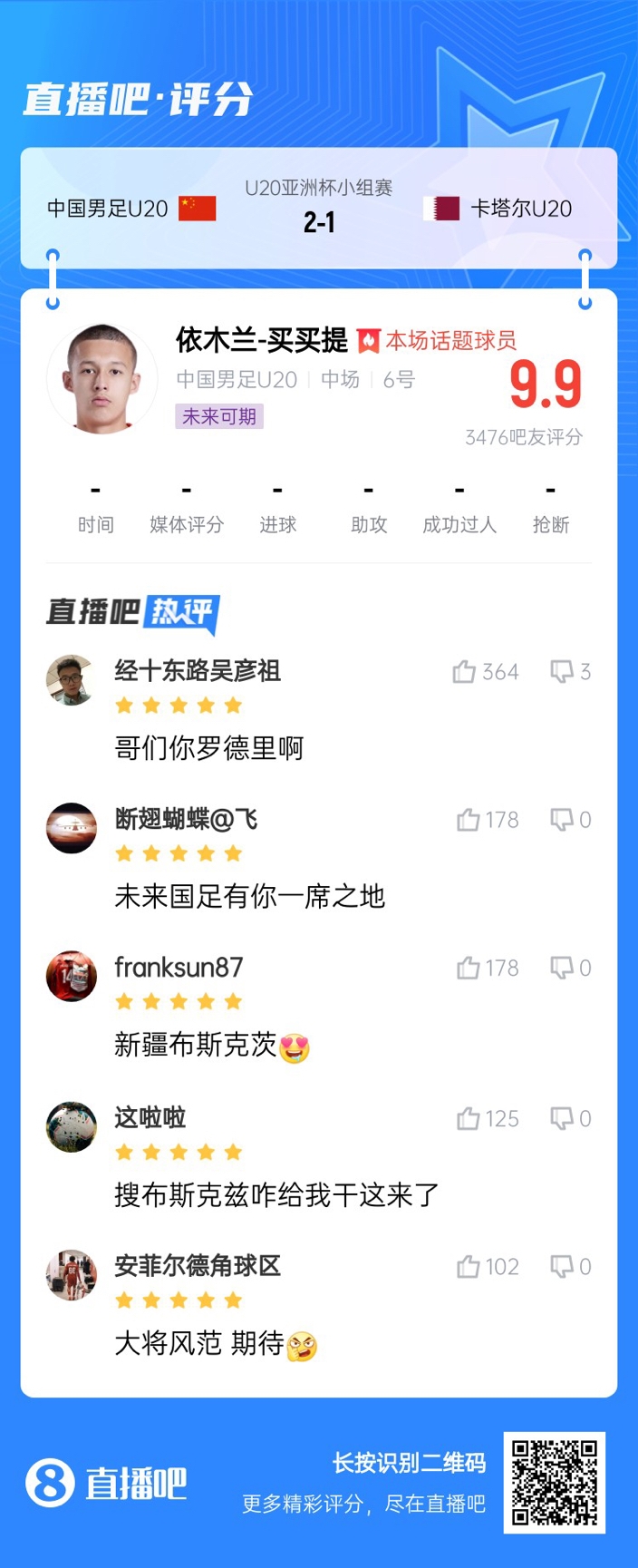  依木蘭+陳澤仕泰山中場(chǎng)連線(xiàn)！19歲依木蘭獲封：新疆布斯克茨！