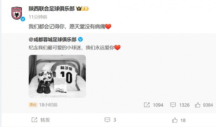  陜西聯(lián)合悼念去世小球迷：我們都會(huì )記得你，愿天堂沒(méi)有病痛