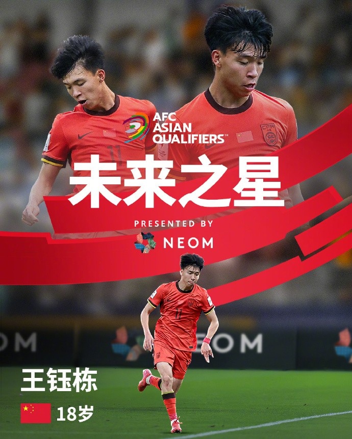  亞洲杯官方社媒發(fā)布王鈺棟個(gè)人海報：青年軍的旗幟，飄揚在前哨